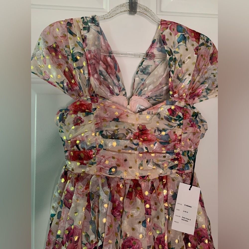 NWT Unique Vintage Pink Floral & Gold Dots Heart & Soul Babydoll Dress - Picture 5 of 7